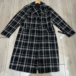 Tahari Black and White Checkered Trench Coat